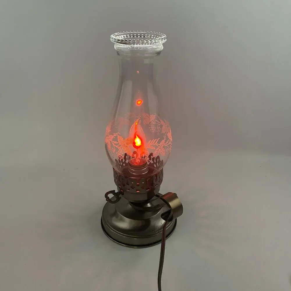 Vintage Electric Hurricane Lamp Clear Patterned Globe 12”